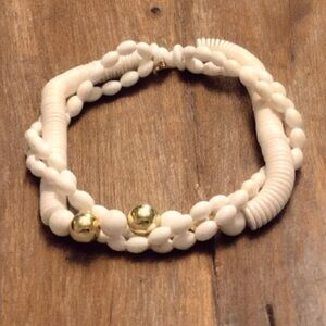 Vintage Triple Strand White & Gold Toned Beaded Necklace